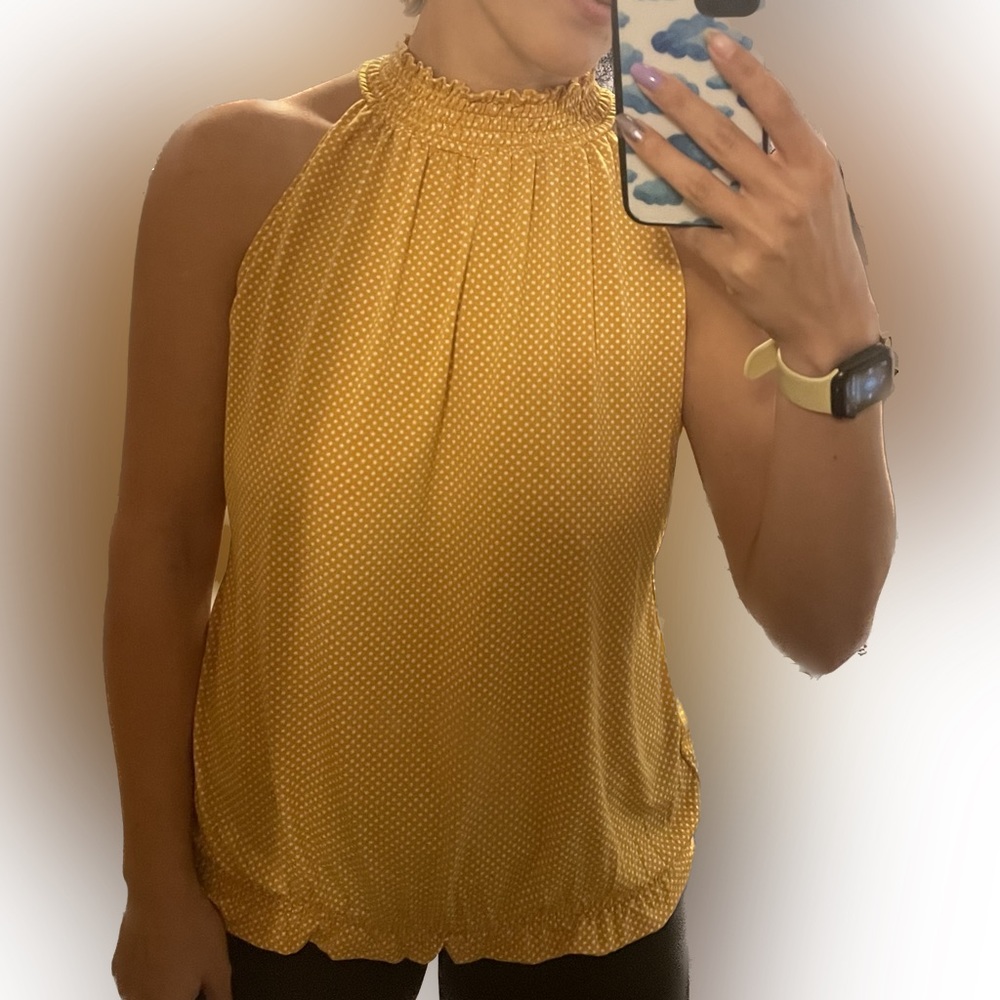 Adrianna Papell Polka Dot Halter Tank - Yellow